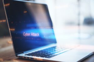 close up of laptop showing cybersecurity hacking threat